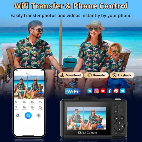 Miniatura 7 de Ourlife Cámaras para fotografía, 5K 75MP Autofocus Vlogging Cámara para YouTube con zoom de 18X, 3" 180° Flip Screen Selfie Digital Cámara compacta