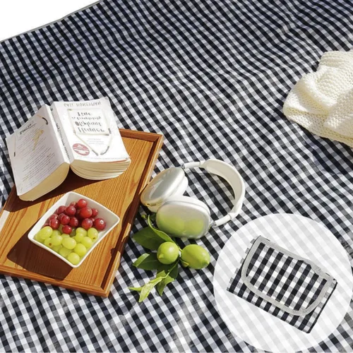 Bonita manta de picnic a cuadros, impermeable y plegable, en tamaño grande 80x60 pulgadas y extragrande 80x80 pulgadas, manta de playa portátil Negro