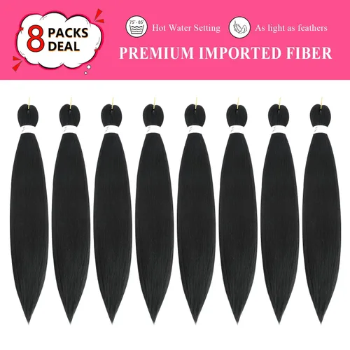 Miniatura 6 de Cabello trenzado preestirado de 26 pulgadas, 8 paquetes 1B, trenzas bohemias de ganchillo con textura Yaki suave para mujeres negras, no tóxico