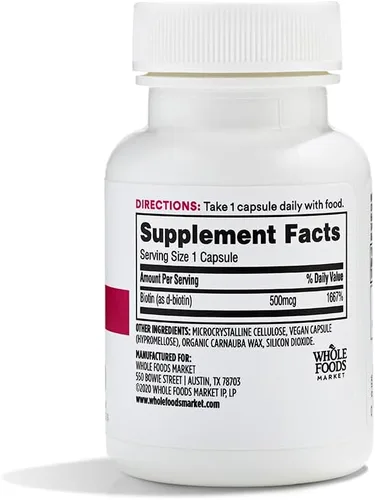 Miniatura 2 de 365 by Whole Foods Market, Cápsulas vegetarianas de biotina, 500 MCG, 60 CT