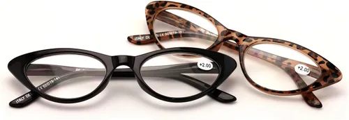 V.W.E. - 2 pares de lentes de lectura vintage con diseño de ojo de gato para mujer, 1 Negro 1 Tortuga
