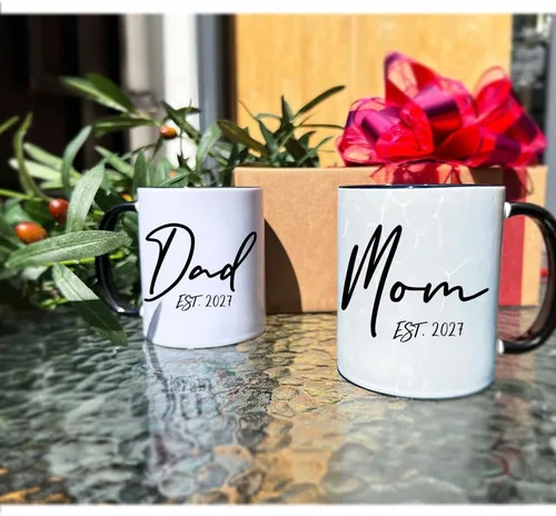 Miniatura 2 de Dnuiyses EST 2027 - Tazas para papá y mamá, regalos de taza para padres nuevos, regalos para el día de la madre, regalo para el padre por primera