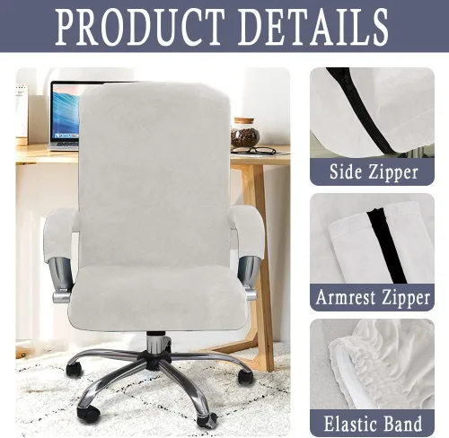 Miniatura 3 de ITFRO Funda para silla de oficina de 3 piezas con fundas para reposabrazos, funda de terciopelo blanco para silla de escritorio de computadora