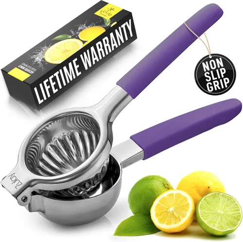Miniatura 16 de Zulay Kitchen Exprimidor de limón de acero inoxidable, antideslizante, diseño ergonómico con cuenco exprimidor sólido y resistente, exprimidor negro