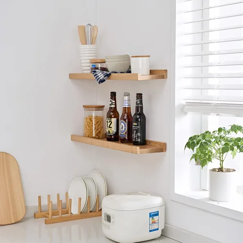 Miniatura 4 de Estantes flotantes montados en la pared, estantes de pared de 12 pulgadas para decoración y almacenamiento, estante de madera de roble macizo Natural