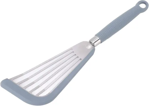 Miniatura 9 de Espátula de silicona de acero inoxidable con ranuras, espátula de cocina antiadherente para huevos, panqueques, pescados, hamburguesas (gris)