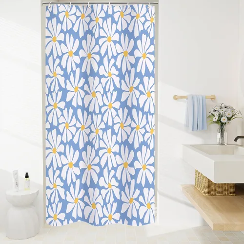 Miniatura 19 de Litabel Cortina de Ducha Pequeña para Cabina 36 x 72 pulgadas, Cortina de Ducha Estrecha de Tela Floral de Media Margarita para Baño Femenino, Juego