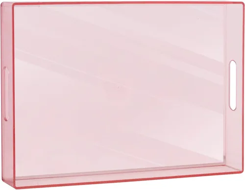 Miniatura 10 de MAONAME Bandeja redonda transparente con asas, bandeja transparente de plástico de 13 pulgadas, bandejas decorativas redondas para mesa de café