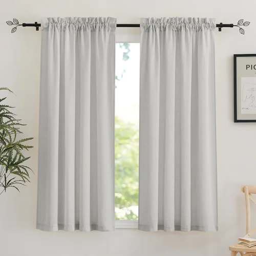 Miniatura 24 de RYB HOME - Cortinas de lino natural de 36 pulgadas de largo, juego de 2 paneles - Cortinas tejidas de lino suaves y transpirables, cortinas ligeras