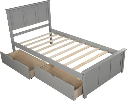Miniatura 7 de Bellemave Cama individual con cajones, plataforma de madera con cabecero y estribo, cama capitán de madera para niños, niñas, niños, adolescentes