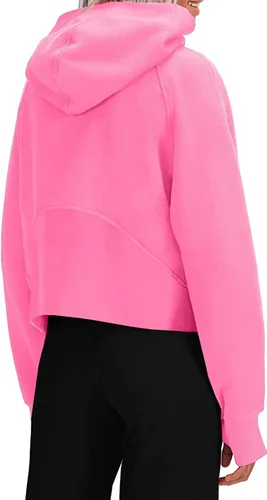 Miniatura 2 de Sudaderas con capucha para mujer, media cremallera, con forro polar, cuello con cremallera, sudaderas recortadas de manga larga