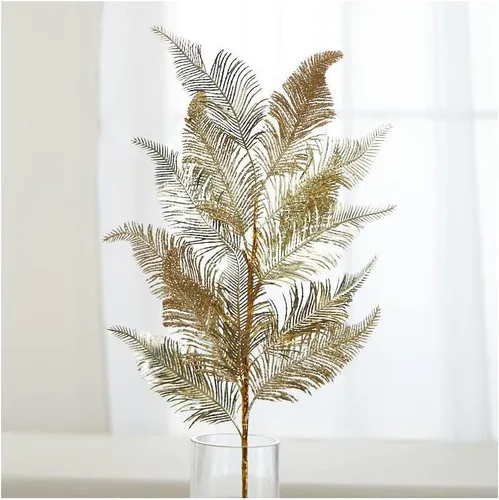 Factory Direct Craft Grupo de 2 helechos artificiales dorados con purpurina para arreglos florales y decoración navideña, 29 pulgadas de alto