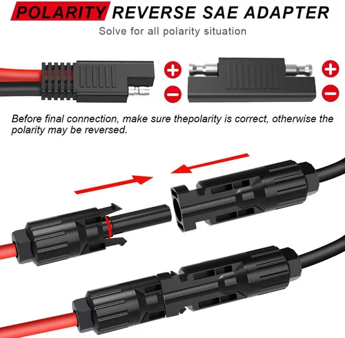 Miniatura 5 de ELECTOP Cable de conector de panel solar, conector SAE de 10 AWG a conectores solares macho y hembra, cable de extensión fotovoltaica para panel