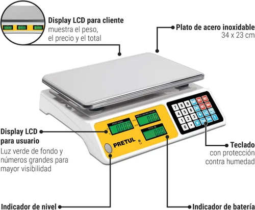 Miniatura 5 de Báscula electrónica Pretul 88.2 lbs de capacidad multifunción