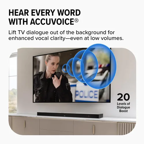 Miniatura 3 de ZVOX AccuVoice AV855 - Barra de sonido aclaradora de diálogo, tecnología auditiva patentada con 20 niveles de refuerzo de voz, subwoofers duales