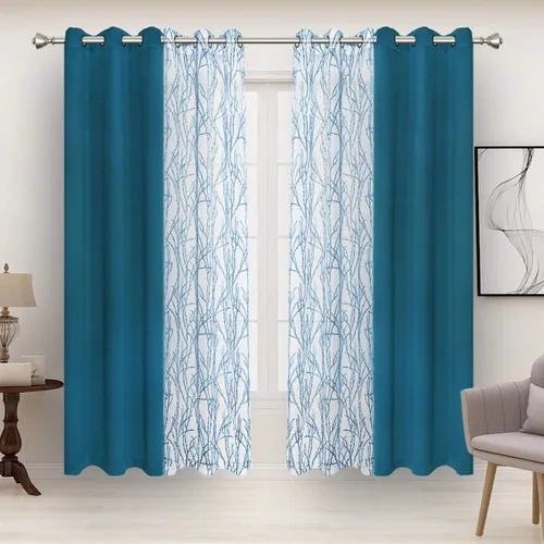 Miniatura 13 de BONZER Cortinas para Mezclar y Combinar - 2 Piezas de Cortinas Transparentes con Estampado de Ramas y 2 Piezas de Cortinas Opacas para Dormitorio
