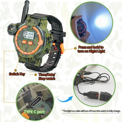 Miniatura 4 de Walkie Talkie recargable para niños, radio bidireccional Walky Talky con linterna, juego para exteriores, interfono, juguete y regalos para niños