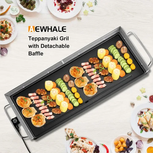 Miniatura 6 de AEWHALE Parrilla eléctrica antiadherente extra grande de 35 pulgadas, parrilla Teppanyaki BBQ para interiores y exteriores, con temperatura