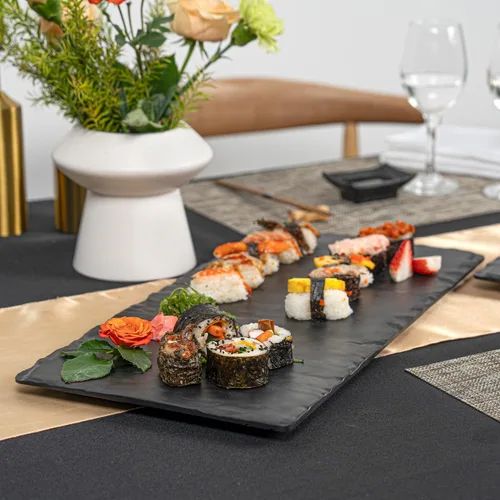 Miniatura 6 de Restaurantware Voga - Platos de servir de 10 x 20 pulgadas, 4 tablas rectangulares de charcutería, imitan el aspecto de la melamina negra pizarra
