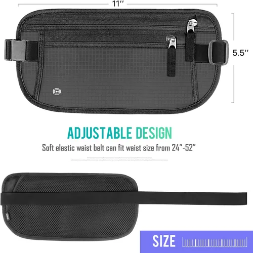 Miniatura 2 de WALNEW Cinturón de dinero de viaje Cartera de viaje oculta con bloqueo RFID, Negro, talla única , Cartera RFID