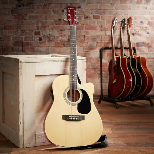 Miniatura 7 de Jameson Guitars - Guitarra eléctrica acústica de tamaño completo Thinline con funda y púas Natural para diestros