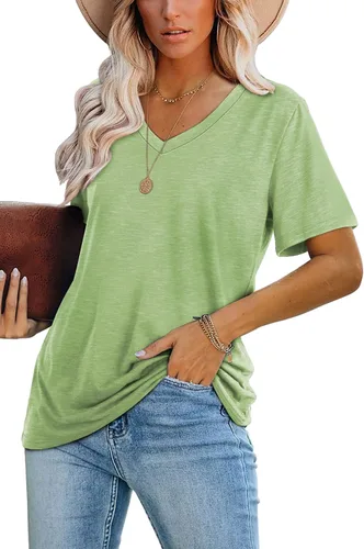 Miniatura 4 de Donnalla Paquete de 2 camisetas básicas de manga corta con cuello en V para mujer, color sólido