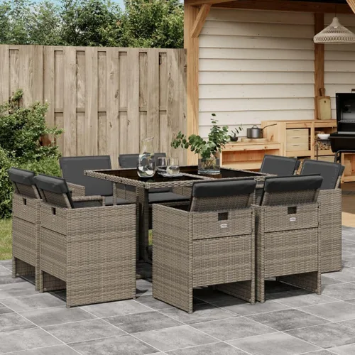Miniatura 28 de 9 Piece Patio Dining Set with Cushions Black Poly Rattan Outdoor Furniture Set for Garden Backyard Balcony Porch