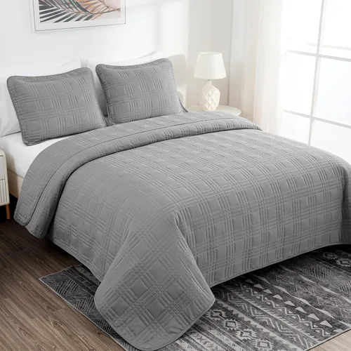 Miniatura 3 de Chezmoi Collection Kingston Juego de Colcha Tamaño King, 3 Piezas Gris Colcha Acolchada de Microfibra Ligera de Gran Tamaño Cubrecama (118"x106")