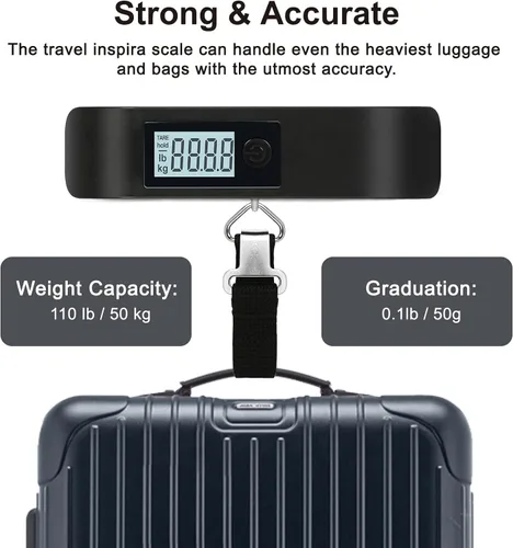 Miniatura 8 de travel inspira Báscula de equipaje, báscula digital de equipaje, báscula de equipaje, 110 libras110.2lbs, batería incluida, Báscula digital