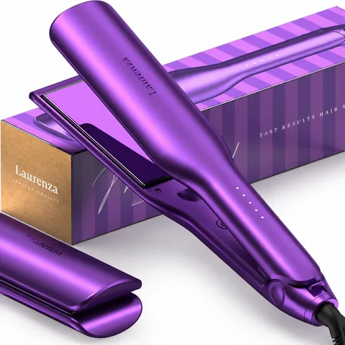 Plancha y rizador de pelo 2 en 1, placa de 2 pulgadas, plancha de cerámica extragrande de 8.5 pulgadas con aniones de 65.6 ft (morado)