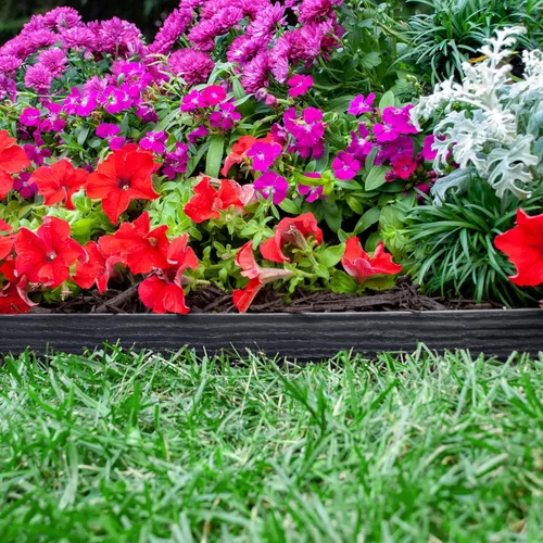 Miniatura 5 de EasyFlex Borde de jardín de pared alta sin excavación con picos de anclaje, 2.5 pulgadas. Borde de jardín de plástico recto alto con textura de Negro