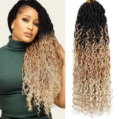 Miniatura 32 de COOKOO 14 pulgadas, 8 piezas de cabello de ganchillo Goddess Locs en total 112 hebras de pelo sintético negro natural de ganchillo de río hippie