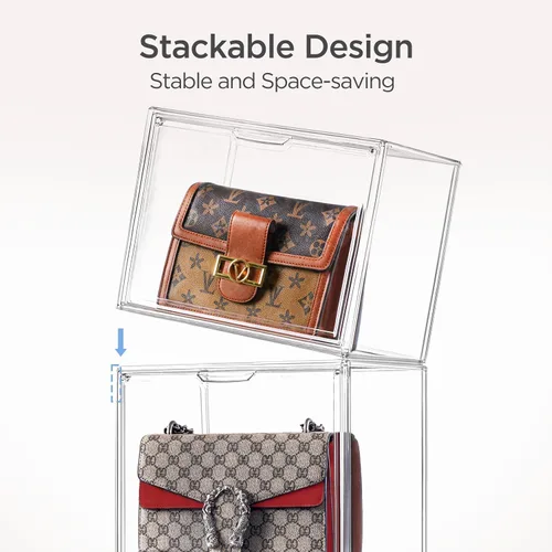 Miniatura 47 de HBlife Paquete de 3 organizadores de almacenamiento de bolsos para armario, caja de exhibición mediana transparente apilable con puerta magnética