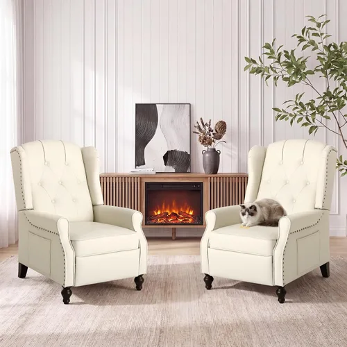Miniatura 28 de Silla reclinable PALLOME con respaldo alto, asiento con masaje y calor, tapizado de tela, con respaldo acolchado, silla reclinable para sala de Beige