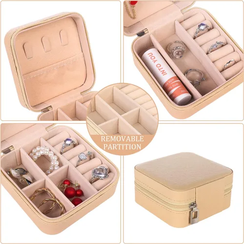 Miniatura 5 de KElofoN Organizador de joyas de viaje, joyero de viaje, caja organizadora de joyas pequeña para niñas y mujeres (1, caqui)