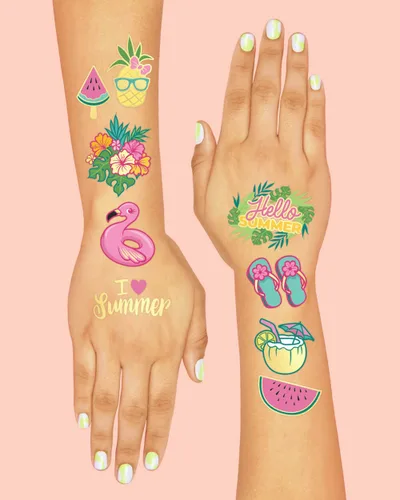 Miniatura 4 de xo, Fetti Tatuajes temporales para fiesta en la piscina de verano, 62 estilos, suministros de fiesta de cumpleaños, recuerdos de fiesta en la playa