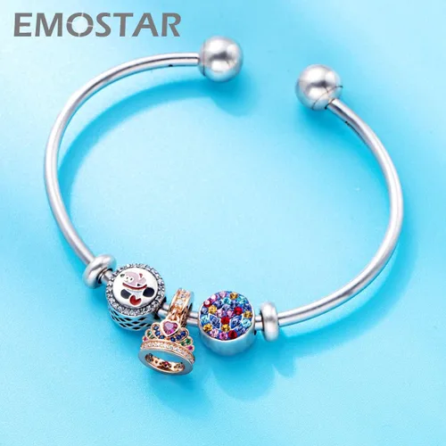 Miniatura 6 de EMOSTAR Rose Gold Valentine's Day Charms fits European Bracelet, Boy and Girl in Love, I Love You Gesture, Stars Crescent Moon, Crown, Celtic Knot