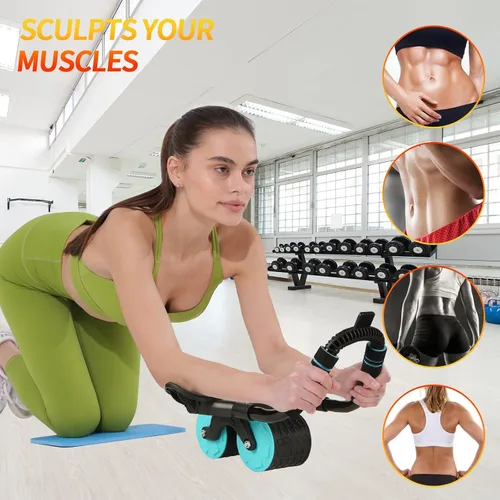 Tixahi Rodillo para Abdominales con Temporizador y Alfombrilla para Rodillas, Rueda Abdominal de Rebote Automático para Entrenamiento en Casa con