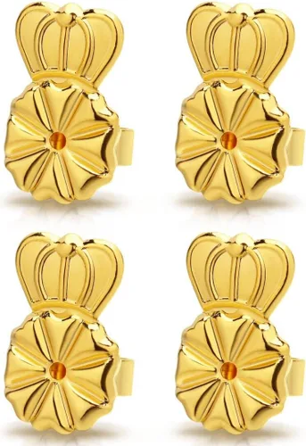 3 pares de aretes para orejas caídas, corona ajustable grande para aretes pesados, chapados en oro de 18 quilates, hipoalergénicos, levantadores de
