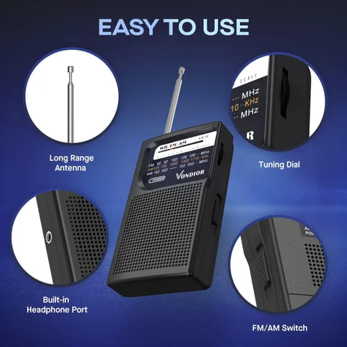 Miniatura 2 de Vondior Radio meteorológica NOAA portátil, Radio de emergencia NOAA/AM/FM operada por batería con la mejor recepción, Radio de alerta meteorológica