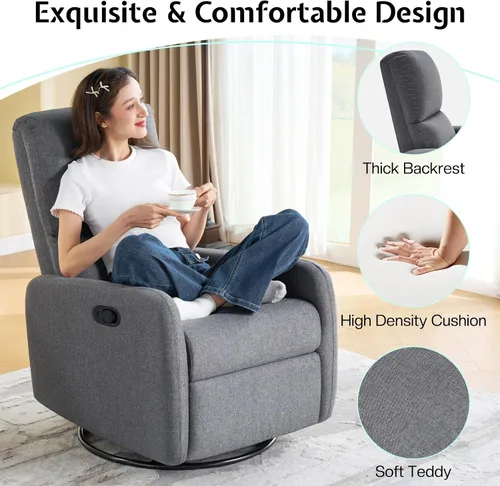 Miniatura 5 de Jocisland Silla Giratoria Reclinable para Adultos, Silla de Balancín para Cuarto de Bebé con Respaldo Alto, Pequeño Balancín para Espacios Crema