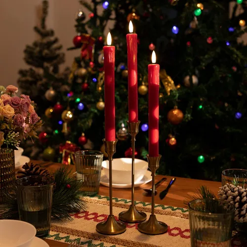 Miniatura 5 de JOIONE Velas cónicas sin llama con temporizador remoto, cera real roja parpadeante de 9.6 pulgadas, funciona con pilas, luz cálida, velas LED