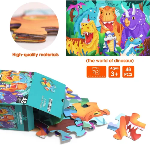 Miniatura 4 de Rompecabezas de piso jumbo para niños, rompecabezas de dinosaurios, rompecabezas grandes de 48 piezas de 3 a 6 años para niños pequeños, aprendizaje