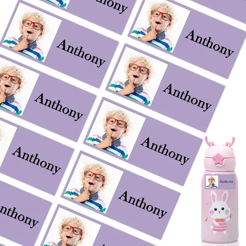 Miniatura 22 de 78 etiquetas personalizadas para niños con fotos impermeables, etiquetas de nombre personalizadas para suministros escolares, guardería, botellas