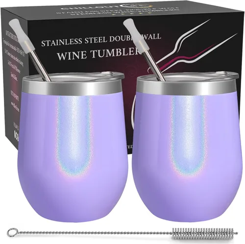 Miniatura 46 de CHILLOUT LIFE Vasos Térmicos de Vino de Acero Inoxidable de 12 oz Paquete de 2 - Vasos de Vino con Aislamiento al Vacío de Doble Pared con Tapas