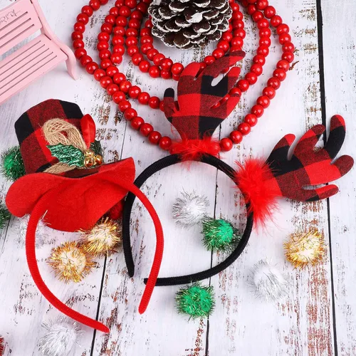 Miniatura 4 de URATOT Paquete de 8 diademas de aro de reno de Navidad para fiestas de Navidad, accesorios para fotos, cabinas para recuerdos