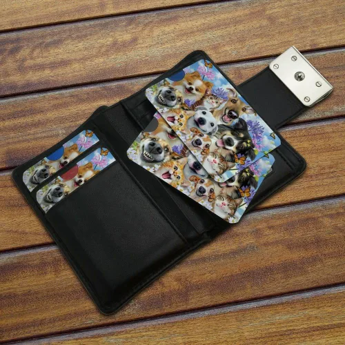 Miniatura 3 de Juego de 4 fundas para tarjetas de crédito para selfies, para perros y gatos, con bloqueo RFID, funda protectora para monedero, Multi colorido