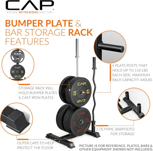 Miniatura 3 de CAP Olympic Bumper Plate Tree Rack with Barbell Holders, Heavy-Duty Weight Plate Storage Rack for Home Gym, Steel Olympic Plate Organizer Stand