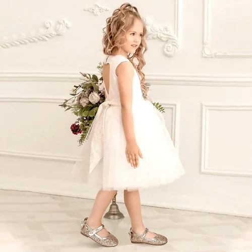 Miniatura 2 de PANDANINJIA Zapatos planos de ballet Mary Jane para niña pequeña, con lazo y flores, para boda, fiesta, bailarina