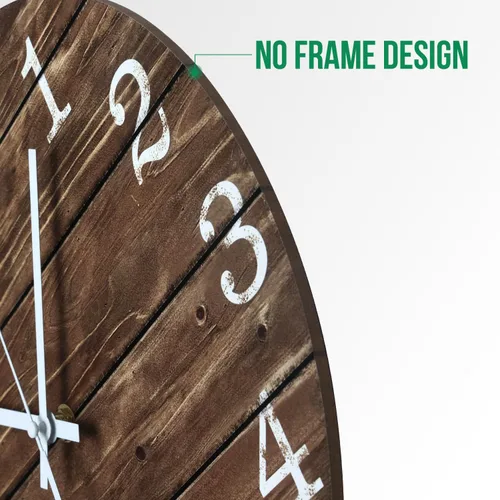 Miniatura 4 de Reloj de pared de 12 pulgadas de imitación de madera, silencioso, sin tictac, para interiores, reloj redondo marrón decorativo, rústico